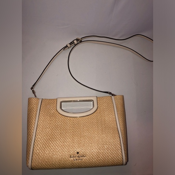 ♠️Kate Spade Alexia Straw Crossbody Clutch Bag, Parchment / Natural - Picture 4 of 7